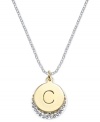 Letter perfection. This sterling silver necklace holds a pendant set in 14k gold and sterling silver plated topped with a C and adorned with crystal for a stunning statement. Approximate length: 18 inches. Approximate drop: 7/8 inch. Approximate drop width: 5/8 inch.