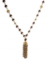 Worth the tassel. This necklace from Charter Club is crafted from brown gold-tone mixed metal with glass pearls and a glass pave tassel for a stylish effect. Approximate length: 34 inches + 2-inch extender. Approximate drop: 4 inches.