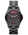 Magnetic pops of bright magenta energize this steel watch from Marc by Marc Jacobs.