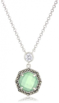 Judith Jack MALDIVES Sterling Silver, Marcasite and Chrysoprase Stone Pendant Necklace