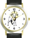 The Lamb with Halo Christian Theme - WATCHBUDDY® DELUXE TWO-TONE THEME WATCH - Arabic Numbers - Black Leather Strap-Women's Size-Small