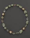 Champagne-hued cultured freshwater pearls add luster to this earthy green amethyst and prehnite necklace from Lara Gold for LTC.