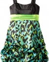 Ruby Rox Kids Girls 7-16 Leopard Pick Up Dress, Black/Lime, 10