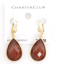 CHARTER CLUB Faceted Caramel Brown Teapdrop Hypo Allergenic Gold Tone Dangle Earrings