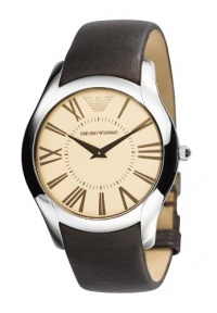 Emporio Armani Gents Stainless Steel Watch with Brown Leather Strap