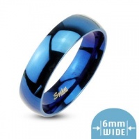 6mm 316L Stainless Steel Mirror Polished Blue IP Dome Wedding Band Ring Sz 5-13; Comes With Free Gift Box