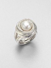 From the Pearl Crossover Collection. A lustrous pearl surrounded by dazzling diamonds and iconic, sterling silver cables on a split shank. Sterling silverDiamonds, .19 tcwCultured pearlImported