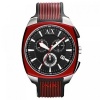 Armani Exchange Gents Stainless Steel Watch with Black and Red Rubber Strap