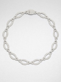 A graceful design featuring link in various shapes accented in pavé crystals. CrystalsRhodium-plated brassLength, about 16Box and tongue closureImported 