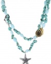 Lucky Brand Capri Silver-Tone Ocean Shell & Starfish Accents Semi Precious Turquoise Stone Strand Charm Necklace JLRU5961