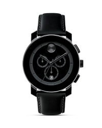 Large Movado BOLD chronograph watch with black dial with black accents.