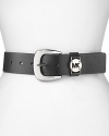 MICHAEL Michael Kors' gives every look a hit of classic, all-American glamor with this leather belt, crafted of leather and accented by a boldly sized buckle.