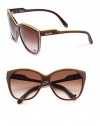 THE LOOKOversized cat-eye's silhouetteAcetate framesMetal logo at templesUV protectionSignature case includedTHE COLORBrown frames with beige trim and brown gradient lensesORIGINMade in France