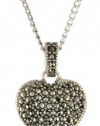 Judith Jack Sterling Silver Marcasite and Crystal Pave Reversible Heart Pentant Necklace, 16