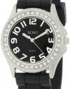 XOXO Women's XO3271 Black Dial Crystal Bezel Boyfriend Silicone Rubber Strap Watch