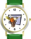 Basketball, Hoop, Backboard, Swish Basketball Theme - WATCHBUDDY® DELUXE TWO-TONE THEME WATCH - Arabic Numbers - Green Leather Strap-Women's Size-Small