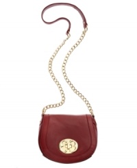 Add some class with sass to your accessories wardrobe with this glammed-up leather crossbody from Emma Fox. Dazzling golden hardware add instant polish with chain-link detailing and signature plaque accent, for an undecidedly uptown look.