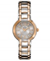 Accents of rose-gold lend playful sophistication to the classic styling of this steel Bulova watch.