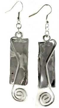 Ornate City Gyspies Rectangles with Swirls Abstract Dangle Earrings Silver Tone