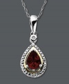 Heat up her January birthday with a personalized birthstone pendant. Crafted in 14k gold and sterling silver, this stunning style features a pear-cut garnet (9/10 ct. t.w.) and a sparkling diamond accent. Approximate length: 18 inches. Approximate drop: 1 inch.