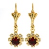 3/4 Red Round Cubic Zirconia CZ Flower Gold Plated Earrings