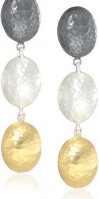 GURHAN Jordan Silver and Gold Oval Lentil Long Drop Post Earrings