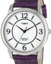 Timex Women's T2N690 Elevated Classics Dress Color Strap Collection Purple Leather Strap Watch