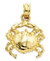 A stylish sand dweller. This cute crab is crafted in polished 14k gold with intricate details and an open back design. Approximate width: 1/2 inch. Approximate length: 3/4 inch.