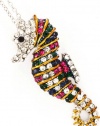 Fancy Large 2 Long Colorful Blue, Green, Hot Pink, Clear Crystal Embellished Seahorse Ocean Themed Pendant and Necklace