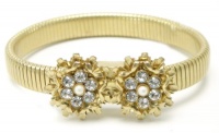 Juicy Couture 'Nouveau Couture' Double Cluster Watch Stretch Band Bracelet - Gold Plated Flowers with Crystal with Pearl