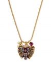 Pretty pachyderms. This Betsey Johnson pendant necklace showcases a colorful elephant with crystal accents, fuchsia crystal accents and a gold tone bubble heart. Crafted in antiqued gold tone mixed metal. Approximate length: 16 inches + 3-inch extender. Approximate drop: 1-1/4 inches.