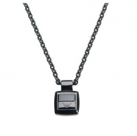 Emporio Armani EGS1458 Men's Black Ceramic Pendant Black Ion Plated Stainless Steel Chain Necklace Jewelry