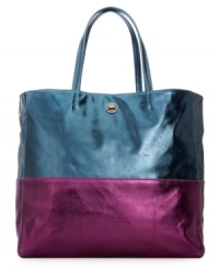 Rock the colorblock trend with this take-anywhere tote from Jessica Simpson. Super spacious and dressed in mod metallic, it's the one look that'll let you get your shine on anywhere.