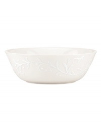 With an elegant white-on-white pattern featuring an embossed vine motif and radiant glaze, the Opal Innocence Carved large all-purpose bowl gets your table set for refined dining every day.