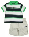 Nautica Infant Boys Stripe Jade Pique Polo 2Pc Short Set (18M)