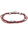 Added attractions. Fossil's multistrand red leather bracelet features silver-tone beads and sparkling accents for a radiant touch. Approximate length: 7-1/2 inches.