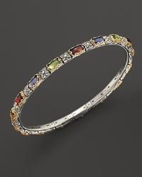 Colorful gemstones embellish this etched sterling silver and 18K gold bangle from Konstantino.