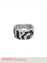 GUESS Silver-Tone Tiger-Stripe Stretch Ring, SILVER