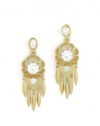 Juicy Couture Stamped Flower Fringe Crystal Earrings - Gold