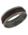 Kenneth Cole New York looks to set off a chain reaction with this bangle bracelet. Crafted from hematite-tone mixed metal, the bracelet has red beads and a chain around it for post-modern appeal. Approximate diameter: 2-3/8 inches.