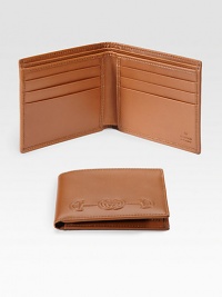 Smooth leather design accented by an embroidered interlocking G horsebit detail.Two billfold compartmentsSix card slots4W x 4H x 1DLeatherMade in Italy