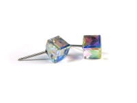 Aurore Boreale Tilted Cube Swarovski Austrian Crystal Earrings, 6mm