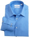 Calvin Klein Men's Regular Fit Stretch Herringbone Dress Shirt, China Blue, 16.5 36-37