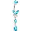 Sterling Silver 925 Aqua Cubic Zirconia Teardrop Butterfly Belly Ring