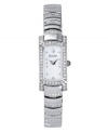 A sparkling take on a glamorous, vintage style. Features mother of pearl dial, curved crystal-accented bracelet and crystal bezel. Water resistant up to 30 meters. Three-year limited warranty.