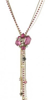 Betsey Johnson Iconic Fabulous Fuchsia Crystal Gem Multi-Chain Y-Shaped Necklace