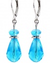 Earrings - E231 - Faceted Glass Beads Hung on Silver Plated Leverbacks ~ Aqua Blue Teardrop