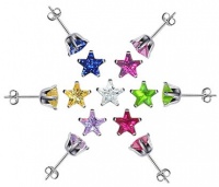 TDEZ2470SET-B Nickel Free Sterling Silver 4mm Star Cubic Zirconia Back Post of 7 Colors CZ Stud Earrings Set