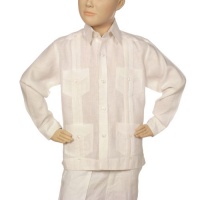 Boys linen Guayabera shirt in white.