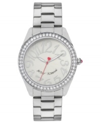 Fashion you can count on. This Betsey Johnson watch showcases crystal accents and large numerals at the dial.